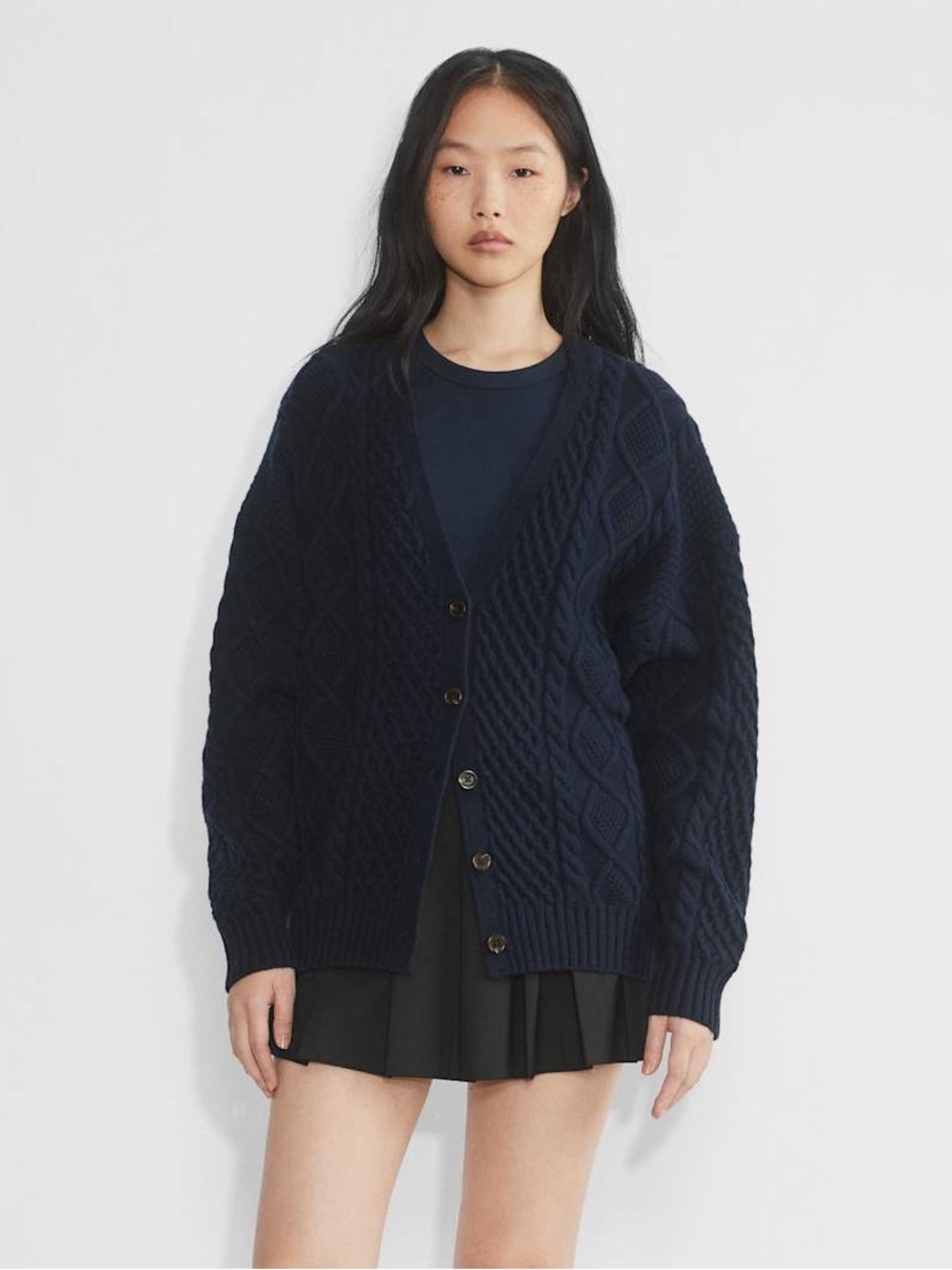 ARITZIA Cable Knit Button-Front “Peggy Cardigan” Admiral Navy US XL Like new